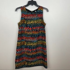 Kensie A Line Dress Rainbow Geometric Pattern Zig Zag Sleeveless Zip Up Lined